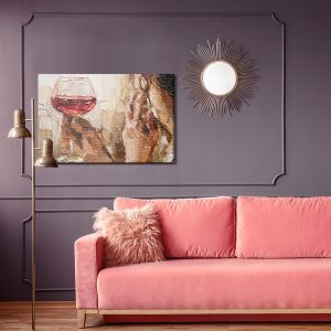 Peinture sur toile Fragment Of Artwork Where Beautiful Attractive Young Woman Holding A Glass Of Red Wine. Oil Painting On Canvas. – Image 4