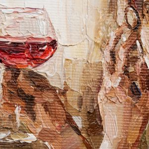Peinture sur toile Fragment Of Artwork Where Beautiful Attractive Young Woman Holding A Glass Of Red Wine. Oil Painting On Canvas. – Image 1