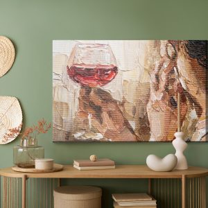 Peinture sur toile Fragment Of Artwork Where Beautiful Attractive Young Woman Holding A Glass Of Red Wine. Oil Painting On Canvas. – Image 5