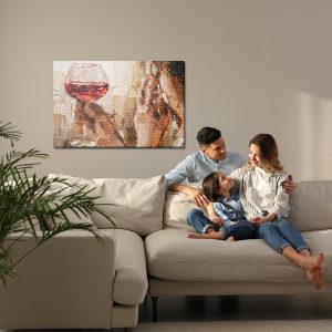 Peinture sur toile Fragment Of Artwork Where Beautiful Attractive Young Woman Holding A Glass Of Red Wine. Oil Painting On Canvas. – Image 7