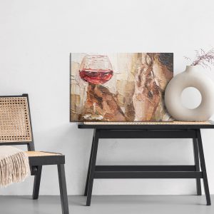 Peinture sur toile Fragment Of Artwork Where Beautiful Attractive Young Woman Holding A Glass Of Red Wine. Oil Painting On Canvas. – Image 6