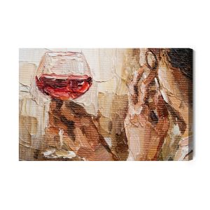 Peinture sur toile Fragment Of Artwork Where Beautiful Attractive Young Woman Holding A Glass Of Red Wine. Oil Painting On Canvas. – Image 2