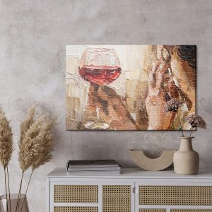 Peinture sur toile Fragment Of Artwork Where Beautiful Attractive Young Woman Holding A Glass Of Red Wine. Oil Painting On Canvas. – Image 3