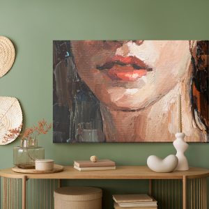 Peinture sur toile Portrait Of A Young, Dreamy Girl With Curly Brown Hair . Palette Knife Technique Of Oil Painting And Brush. – Image 5