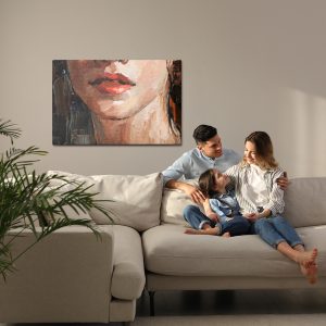 Peinture sur toile Portrait Of A Young, Dreamy Girl With Curly Brown Hair . Palette Knife Technique Of Oil Painting And Brush. – Image 7
