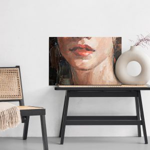 Peinture sur toile Portrait Of A Young, Dreamy Girl With Curly Brown Hair . Palette Knife Technique Of Oil Painting And Brush. – Image 6