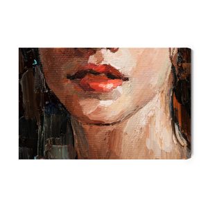 Peinture sur toile Portrait Of A Young, Dreamy Girl With Curly Brown Hair . Palette Knife Technique Of Oil Painting And Brush. – Image 2