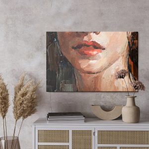 Peinture sur toile Portrait Of A Young, Dreamy Girl With Curly Brown Hair . Palette Knife Technique Of Oil Painting And Brush. – Image 3