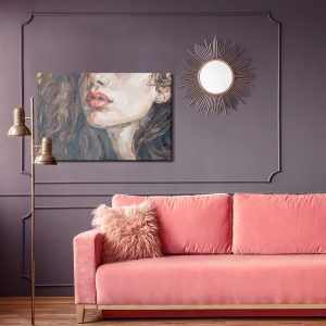 Peinture sur toile Portrait Of A Girl . Portrait Of A Young Beautiful Women With Red Lips. Fragment Of Oil Painting On Canvas. – Image 4