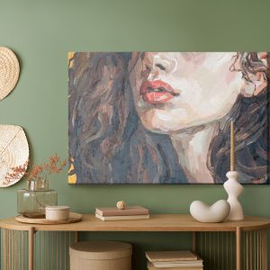 Peinture sur toile Portrait Of A Girl . Portrait Of A Young Beautiful Women With Red Lips. Fragment Of Oil Painting On Canvas. – Image 5