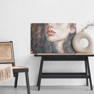 Peinture sur toile Portrait Of A Girl . Portrait Of A Young Beautiful Women With Red Lips. Fragment Of Oil Painting On Canvas. – Image 6