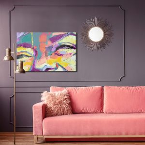 Peinture sur toile Oil Portrait Painting In Multicolored Tones. Abstract Picture Of A Beautiful Girl. Conceptual Closeup Of An Oil Painting And Palette Knife On Canvas. – Image 4