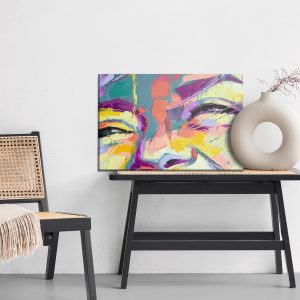 Peinture sur toile Oil Portrait Painting In Multicolored Tones. Abstract Picture Of A Beautiful Girl. Conceptual Closeup Of An Oil Painting And Palette Knife On Canvas. – Image 6