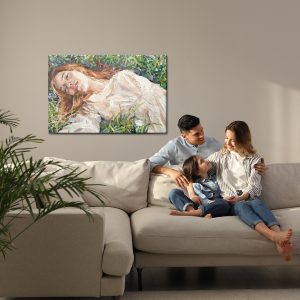 Peinture sur toile .A Red-Haired Beauty, A Young Girl Lies And Dreams On The Field Among Various Summer Grasses And Wildflowers. Oil Painting On Canvas. – Image 7