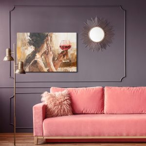 Peinture sur toile Fragment Of Artwork Where Beautiful Attractive Young Woman Holding A Glass Of Wine. Oil Painting On Canvas. – Image 4