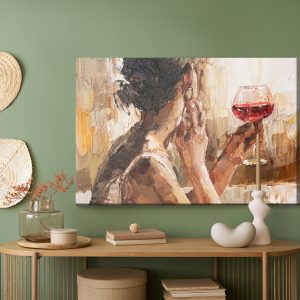 Peinture sur toile Fragment Of Artwork Where Beautiful Attractive Young Woman Holding A Glass Of Wine. Oil Painting On Canvas. – Image 5