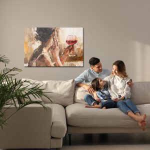Peinture sur toile Fragment Of Artwork Where Beautiful Attractive Young Woman Holding A Glass Of Wine. Oil Painting On Canvas. – Image 7