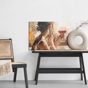 Peinture sur toile Fragment Of Artwork Where Beautiful Attractive Young Woman Holding A Glass Of Wine. Oil Painting On Canvas. – Image 6