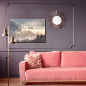 Peinture sur toile Mist In Forest With Sunbeam Rays, Woods Landscape – Image 4