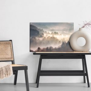 Peinture sur toile Mist In Forest With Sunbeam Rays, Woods Landscape – Image 6