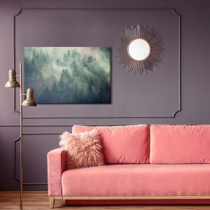 Peinture sur toile Misty Landscape With Fir Forest In Hipster Vintage Retro Style – Image 4