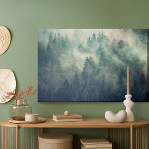 Peinture sur toile Misty Landscape With Fir Forest In Hipster Vintage Retro Style – Image 5