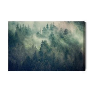 Peinture sur toile Misty Landscape With Fir Forest In Hipster Vintage Retro Style – Image 2