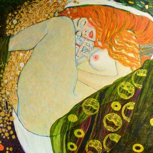 Peinture sur toile Oil On Canvas. Oil Painting. Gold Leaf. Beautiful Red Hair Girl. Based On Painting Danae. G. Klimt – Image 1