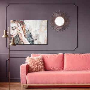 Peinture sur toile Portrait Of A Girl In A Cafe. Fragment Of An Oil Painting. Atractiv Art On Canvas. – Image 4