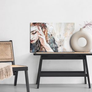 Peinture sur toile Portrait Of A Girl In A Cafe. Fragment Of An Oil Painting. Atractiv Art On Canvas. – Image 6