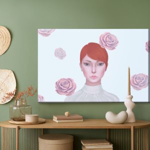 Peinture sur toile Woman And Rose Flowers. Concept Idea Art Of Surreal, Mystery And Love. Conceptual 3D . Human And Nature. Portrait Painting. – Image 5