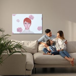 Peinture sur toile Woman And Rose Flowers. Concept Idea Art Of Surreal, Mystery And Love. Conceptual 3D . Human And Nature. Portrait Painting. – Image 7