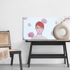 Peinture sur toile Woman And Rose Flowers. Concept Idea Art Of Surreal, Mystery And Love. Conceptual 3D . Human And Nature. Portrait Painting. – Image 6
