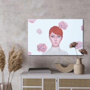 Peinture sur toile Woman And Rose Flowers. Concept Idea Art Of Surreal, Mystery And Love. Conceptual 3D . Human And Nature. Portrait Painting. – Image 3