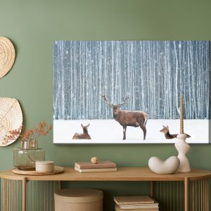 Peinture sur toile Cerfs Et Biches Dans Une Forêt D'hiver – Image 5