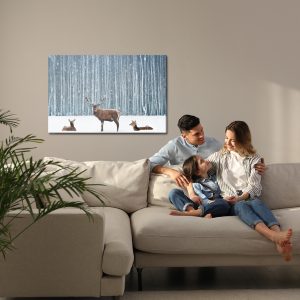 Peinture sur toile Cerfs Et Biches Dans Une Forêt D'hiver – Image 7