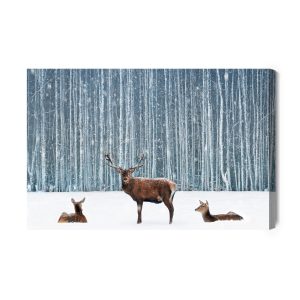 Peinture sur toile Cerfs Et Biches Dans Une Forêt D'hiver – Image 2
