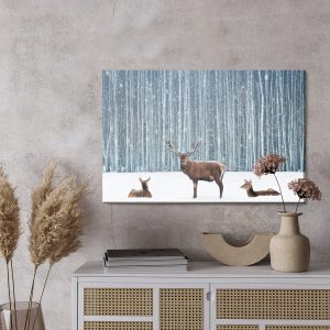 Peinture sur toile Cerfs Et Biches Dans Une Forêt D'hiver – Image 3
