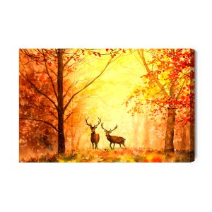 Peinture sur toile Cerf Dans La Forêt D'automne – Image 2