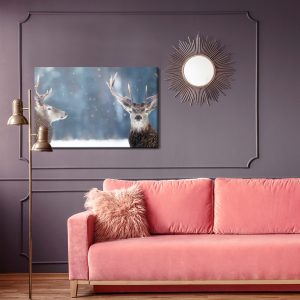 Peinture sur toile Deux Cerfs Dans La Forêt D'hiver – Image 4