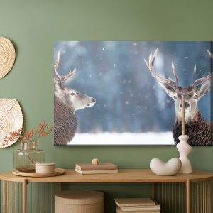 Peinture sur toile Deux Cerfs Dans La Forêt D'hiver – Image 5
