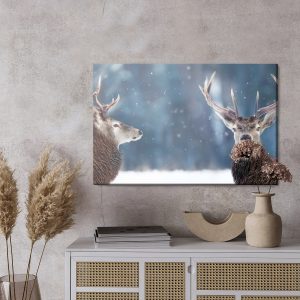 Peinture sur toile Deux Cerfs Dans La Forêt D'hiver – Image 3