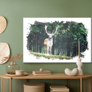 Peinture sur toile Un Cerf Dans La Forêt Peint À L'aquarelle – Image 5