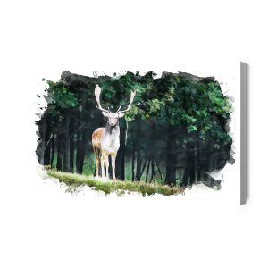 Peinture sur toile Un Cerf Dans La Forêt Peint À L'aquarelle – Image 2