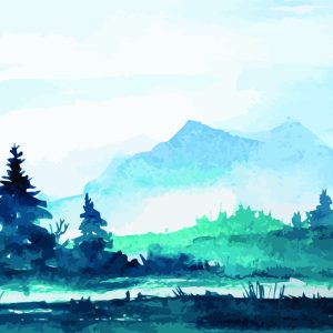 Peinture sur toile Paysage De Montagne Aquarelle – Image 1