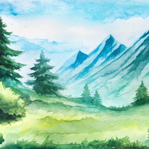 Peinture sur toile Clairière De Montagne Peinte À L'aquarelle – Image 1