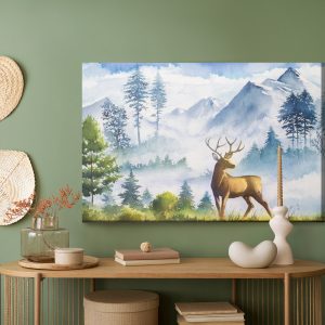 Peinture sur toile Paysage De Montagne Avec Cerf – Image 5