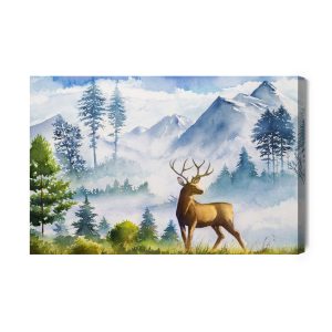 Peinture sur toile Paysage De Montagne Avec Cerf – Image 2