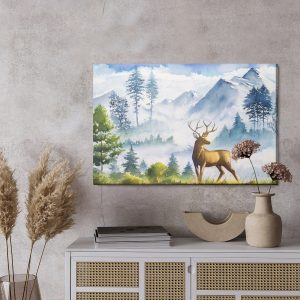 Peinture sur toile Paysage De Montagne Avec Cerf – Image 3