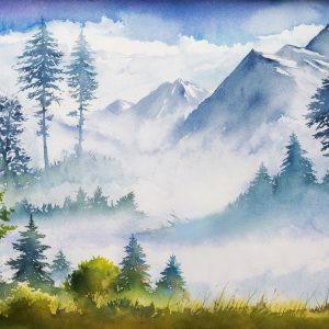 Peinture sur toile Paysage De Montagne Aquarelle – Image 1